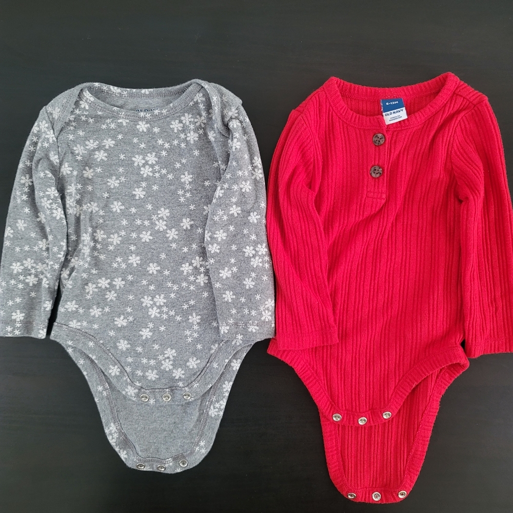 Old Navy red and gray long sleeve onesies, 6-12 months